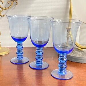 Blue goblet, wine, water, glasses, mid-century modern Hollywood Regency